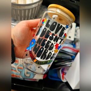 Autism Awareness 16oz Glass Jar with Bamboo Lid